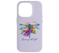 Creciendo con Dios Floral Dragonfly Christian Carcasa para iPhone 14 Pro