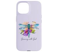 Creciendo con Dios Floral Dragonfly Christian Carcasa para iPhone 15