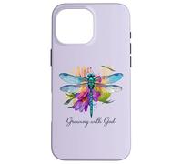 Creciendo con Dios Floral Dragonfly Christian Carcasa para iPhone 16 Pro Max