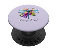 Creciendo con Dios Floral Dragonfly Christian PopSockets PopGrip Adhesivo