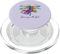 Creciendo con Dios Floral Dragonfly Christian PopSockets PopGrip para MagSafe