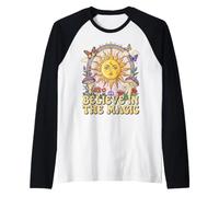 Cree en el mágico Arte Hippie Bohemio de Sun Mushroom Camiseta Manga Raglan