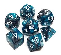 CREEBUY Dados DND RPG de 7 piezas para Dungeon and Dragons MTG D&D D20 D12 D10 D8 D6 D4 (Lake Blue & Silver)