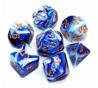 CREEBUY Dados Poliédricos para Dungeon and Dragons, COC, Juego de Rol y Mesa - 7 Piezas con Bolsa, Color Azul con Blanco