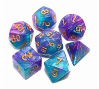 CREEBUY DND - Dados Poliédricos Azul y Morado con Purpurina para Dungeon and Dragons D&D, Juego de Rol y Mesa