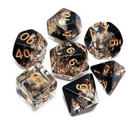CREEBUY Juego de 7 Dados Poliédricos para Dungeon and Dragons, D&D RPG, Pathfinder y Juegos de Mesa - Mezcla Transparente, Color Negro
