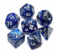 CREEBUY Juego de 7 Dados poliédricos para Dungeon and Dragons, MTG, D20, D12, D10, D8, D6, D4, Color Azul con Plata