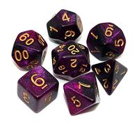 CREEBUY Juego de 7 Dados poliédricos para Dungeon and Dragons, Pathfinder, Juego de rol, con Bolsa de Dados, Color Negro con Niebla Violeta