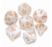 CREEBUY Juego de dados DND 7 piezas, dados mixtos transparentes con nubes blancas para juegos de rol de mazmorras y dragones D&D RPG Dados poliédricos