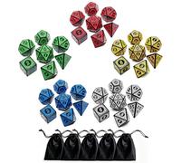 CREEBUY - Juego de dados poliédricos DND, paquete de 5 juegos de dados, juego de 7 dados poliédricos con patrón vintage, 35 piezas (5 colores con blanco) para juegos de rol de Dungeons and Dragons D&D