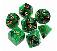 CREEBUY Juego de Dados poliédricos para Mazmorras y Dragones, Juego de rol, 7 Piezas, Color Verde y Negro