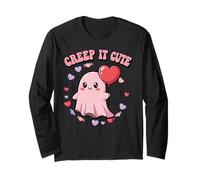 Creep It Cute Kawaii Ghost Divertido Halloween Día de San Valentín Manga Larga
