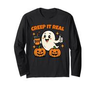 Creep It Real Funny Halloween Cute Ghost and Pumpkin Manga Larga