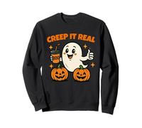Creep It Real Funny Halloween Cute Ghost and Pumpkin Sudadera
