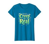 Creep it Real: Tipografía gótica Espeluznante de Halloween Camiseta, Mujer, Zafiro, XL
