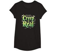 Creep it Real: Tipografía gótica Espeluznante de Halloween Camiseta, Niñas, Negro, XS