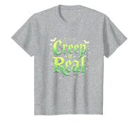 Creep it Real: Tipografía gótica Espeluznante de Halloween Camiseta, Niños, Gris Jaspeado, 12 años