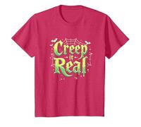 Creep it Real: Tipografía gótica Espeluznante de Halloween Camiseta, Niños, Rojo Jaspeado, 3 años