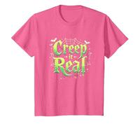 Creep it Real: Tipografía gótica Espeluznante de Halloween Camiseta, Niños, Rosa Jaspeado, 2 años