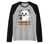 Creepin' It Caffeinated Halloween Ghost Camiseta Manga Raglan