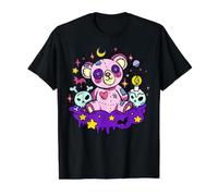 Creepy Cute Goth Pink Teddy Bear Pastel Vaporwave Kawaii Camiseta gráfica económica, Hombre, Negro, M