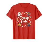 Creepy Cute Halloween Kawaii Ghost Cat Calabaza Murciélago Estrellas Camiseta, Hombre, Rojo, S