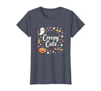 Creepy Cute Halloween Kawaii Ghost Cat Calabaza Murciélago Estrellas Camiseta, Mujer, Azul Jaspeado, XXL