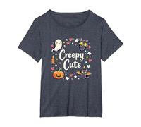 Creepy Cute Halloween Kawaii Ghost Cat Calabaza Murciélago Estrellas Camiseta, Mujer Tallas Grandes, Azul Jaspeado, 6XL Grande