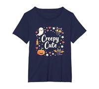 Creepy Cute Halloween Kawaii Ghost Cat Calabaza Murciélago Estrellas Camiseta, Mujer Tallas Grandes, Azul Marino, 1XL Grande