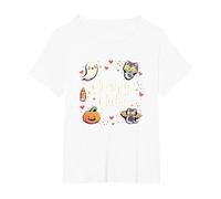 Creepy Cute Halloween Kawaii Ghost Cat Calabaza Murciélago Estrellas Camiseta, Mujer Tallas Grandes, Blanco, 2XL Grande