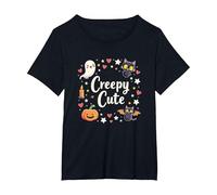 Creepy Cute Halloween Kawaii Ghost Cat Calabaza Murciélago Estrellas Camiseta, Mujer Tallas Grandes, Negro, 1XL Grande