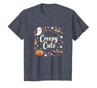 Creepy Cute Halloween Kawaii Ghost Cat Calabaza Murciélago Estrellas Camiseta, Niños, Azul Jaspeado, 10 años