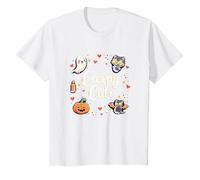 Creepy Cute Halloween Kawaii Ghost Cat Calabaza Murciélago Estrellas Camiseta, Niños, Blanco, 8 años