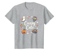 Creepy Cute Halloween Kawaii Ghost Cat Calabaza Murciélago Estrellas Camiseta, Niños, Gris Jaspeado, 10 años