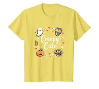 Creepy Cute Halloween Kawaii Ghost Cat Calabaza Murciélago Estrellas Camiseta, Niños, Limón, 12 años