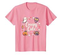 Creepy Cute Halloween Kawaii Ghost Cat Calabaza Murciélago Estrellas Camiseta, Niños, Rosado, 12 años