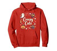 Creepy Cute Halloween Kawaii Ghost Cat Calabaza Murciélago Estrellas Sudadera con Capucha, Unisex para Adultos, Rojo, XXL