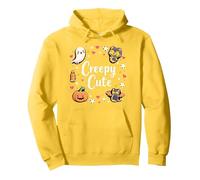 Creepy Cute Halloween Kawaii Ghost Cat Calabaza Murciélago Estrellas Sudadera con Capucha, Unisex para Adultos, Limón, XL