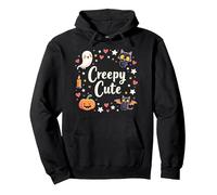Creepy Cute Halloween Kawaii Ghost Cat Calabaza Murciélago Estrellas Sudadera con Capucha, Unisex para Adultos, Negro, XXL