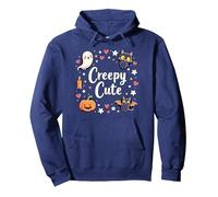Creepy Cute Halloween Kawaii Ghost Cat Calabaza Murciélago Estrellas Sudadera con Capucha, Unisex para Adultos, Azul Marino, M