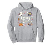 Creepy Cute Halloween Kawaii Ghost Cat Calabaza Murciélago Estrellas Sudadera con Capucha, Unisex para Adultos, Gris Jaspeado, XXL