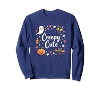 Creepy Cute Halloween Kawaii Ghost Cat Calabaza Murciélago Estrellas Sudadera, Unisex para Adultos, Azul Marino, L