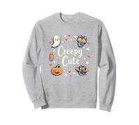Creepy Cute Halloween Kawaii Ghost Cat Calabaza Murciélago Estrellas Sudadera, Unisex para Adultos, Gris Jaspeado, XL