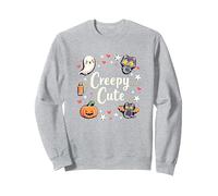 Creepy Cute Halloween Kawaii Ghost Cat Calabaza Murciélago Estrellas Sudadera, Unisex para Adultos, Gris Jaspeado, XXL
