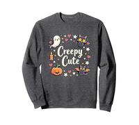 Creepy Cute Halloween Kawaii Ghost Cat Calabaza Murciélago Estrellas Sudadera, Unisex para Adultos, Jaspeado Oscuro, XXL