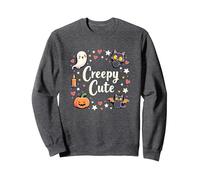 Creepy Cute Halloween Kawaii Ghost Cat Calabaza Murciélago Estrellas Sudadera, Unisex para Adultos, Jaspeado Oscuro, L