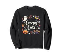 Creepy Cute Halloween Kawaii Ghost Cat Calabaza Murciélago Estrellas Sudadera, Unisex para Adultos, Negro, L