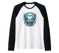 Creepy Evil Payaso Brillante Ojos Azules Camiseta Manga Raglan