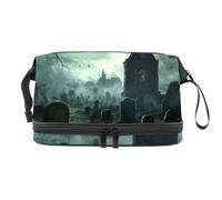 Creepy Graveyard - Bolsa de cosméticos de doble capa para mujeres y niñas, neceser de viaje, bolsa organizadora de maquillaje con compartimento para brochas, multicolor, 27x15x14 cm/10.6x5.9x5.5 in,