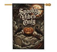 Creepy Mood Only - Bandera de casa de calabazas con cita de Halloween, 71 x | Estilo de arte gótico, bandera de césped, cuervos, cementerio, luna llena, cita espeluznante, decoración de césped al aire